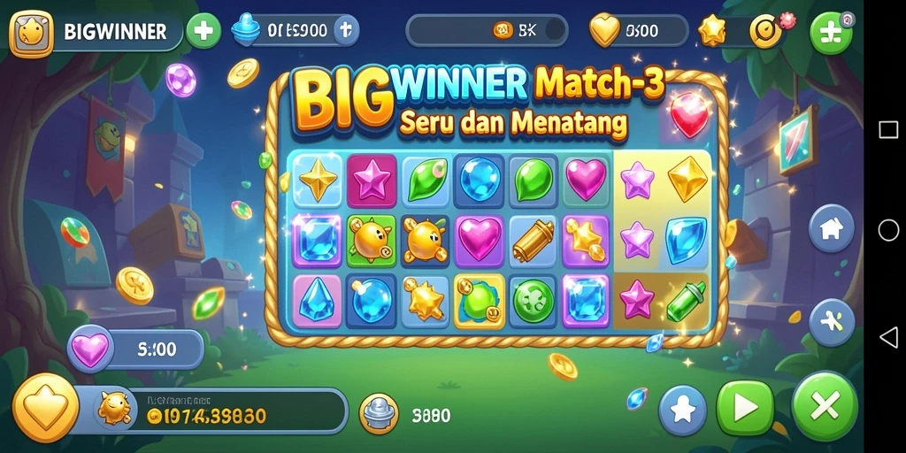 Screenshot menunjukkan gameplay menarik dan penuh warna dari BIGWINNER.