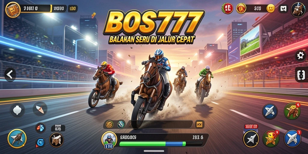 Tampilan gameplay seru saat berlomba di BOS777 dengan efek visual yang menarik.