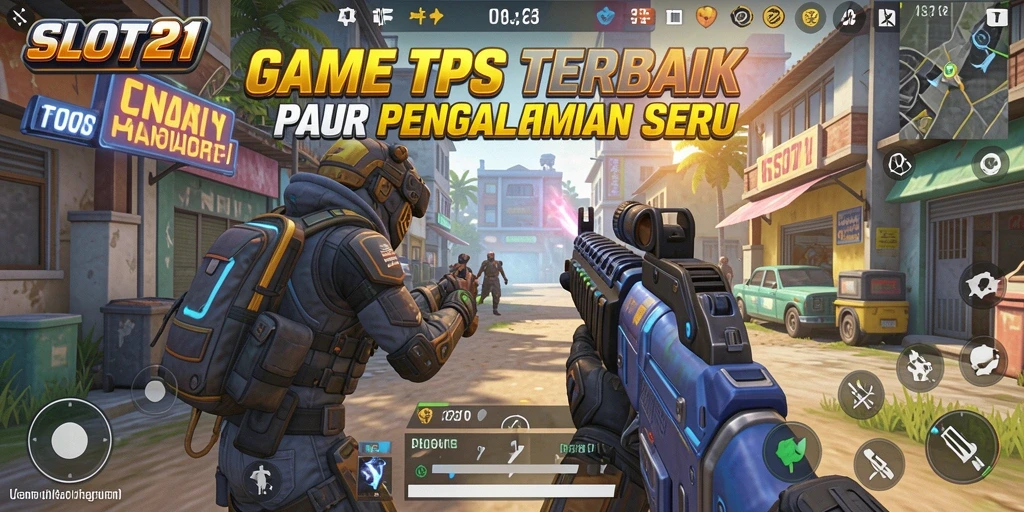 Tampilan gameplay SLOT21 yang penuh aksi dalam mode TPS.
