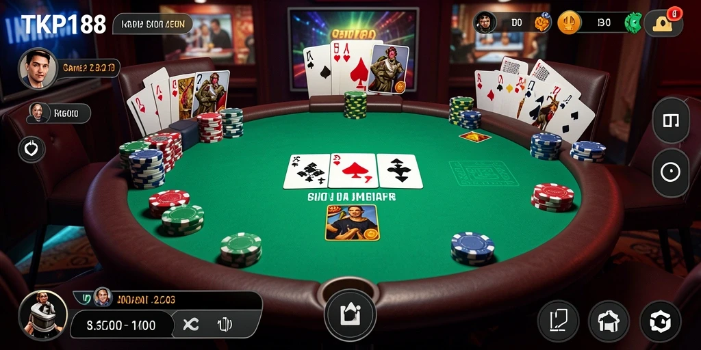 Screenshot menunjukkan aksi seru dalam permainan Poker TKP188.