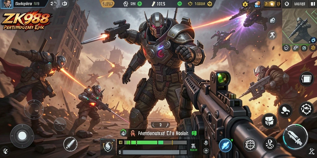 Screenshot utama ZK988 menampilkan aksi gameplay TPS yang intens.